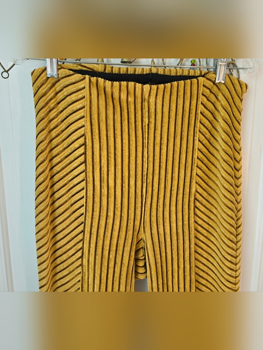 Free People Penny Pull On Velvet Ribbed Flare Pants Womens M Mustard Retro Stret - Picture 7 of 13